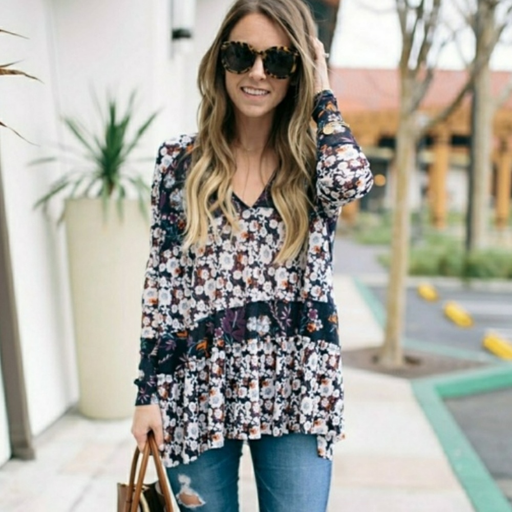 Free People Isabelle Tunic Top Floral Boho Small
